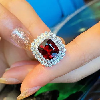 Новое квадратное кольцо с имитацией рубина princess, женское высококачественное кольцо с бриллиантом 