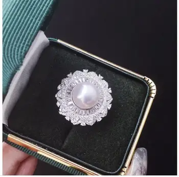 Горячее Огромное кольцо с жемчугом AAAAA 11-10 мм из натуральной белой Жемчужины Южного моря 925S