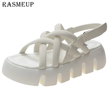 RASMEUP 2022 Сандалии Летняя обувь на плоской подошве, женский костюм, женская бежевая дышащая универсальная платформа, Новинка Без женской моды