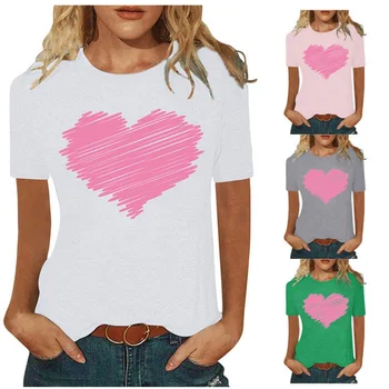Розовая забавная женская футболка с принтом Love, большой размер, свободный круглый вырез, повседневные женские топы с короткими рукавами