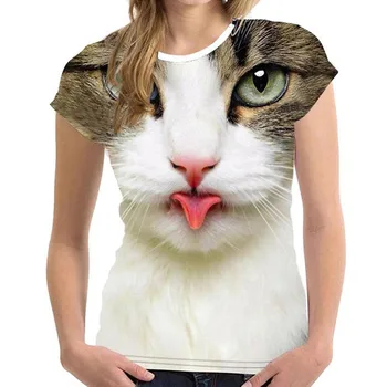 Tshirts Womens Cute 3d Cat Print Casual T-shirt Summer Short Sleeve  T Shirts Mujer Camisetas Топ Футболка Женская #20