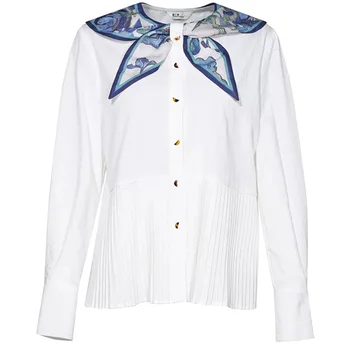Новинка, белая рубашка с кукольным воротничком, хлопковая женская одежда 2022, весна-осень, французская элегантная Милая рубашка высокого класса, блузка
