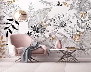 beibehang Индивидуальный французский абстрактный линейный рисунок тропического леса настенная роспись растений гостиная столовая фоновые обои