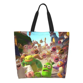 Сумка для покупок My Singing Monsters из бакалейной лавки с кавайной печатью, холщовые сумки для покупок через плечо, портативная сумка большой емкости