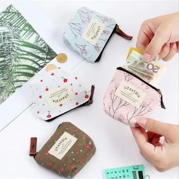 Корейский стиль, холщовые женские сумки для мелких монет, кошелек на молнии с цветочным рисунком, хлопковый кошелек для денег, ключей, сумки-футляры для девочек