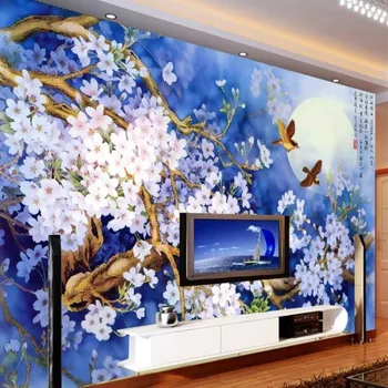 wellyu Пользовательские фотообои большие 3D стереофонические фрески современная сливовая птица ТВ фон обои для стен papel de parede