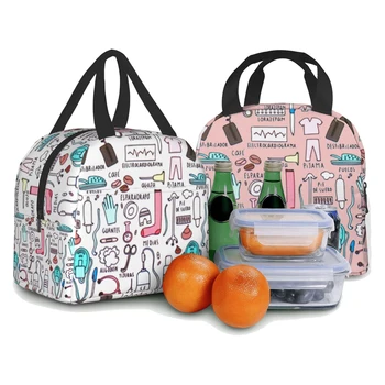 Изолированные сумки для ланча с принтом Kawaii Doctors Nurse для женщин, маленькие портативные сумки для ланча, термосумки для еды, сумка для Бенто, сумка для ланча