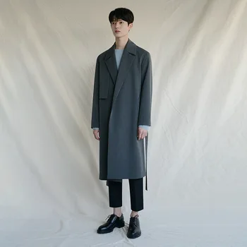 Осенняя Корейская ветровка, мужское длинное повседневное пальто, Трендовое Красивое Свободное пальто выше колена в британском стиле