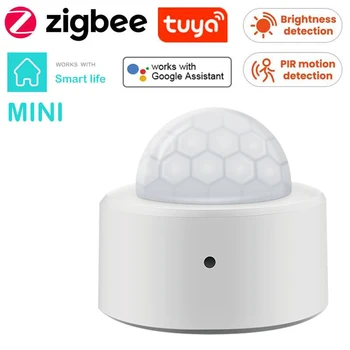 Tuya Zigbee Mini PIR Детектор движения + Яркий Люксовый свет Пассивный инфракрасный датчик охранной сигнализации Умный дом Охранная сигнализация