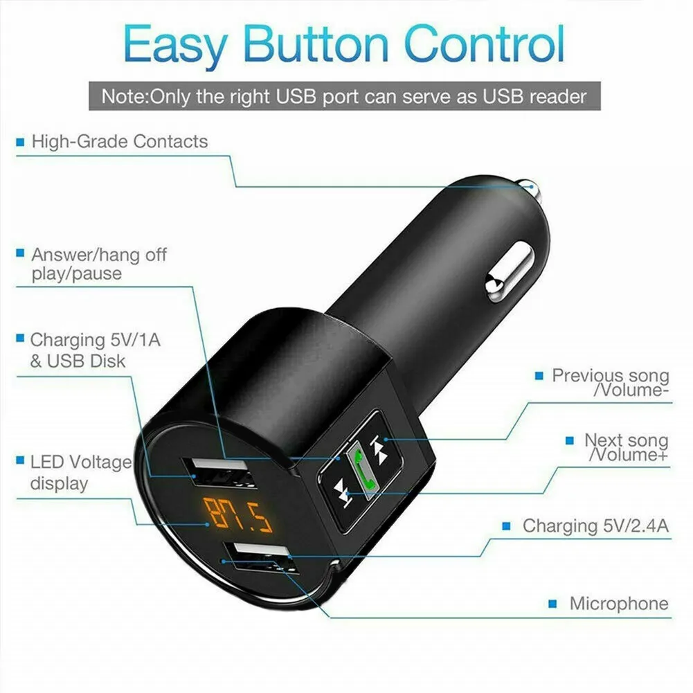 Автомобильный Bluetooth Беспроводной FM-передатчик ABS ЖК-цифровой дисплей MP3-плеер 2-USB зарядное устройство Комплект громкой связи