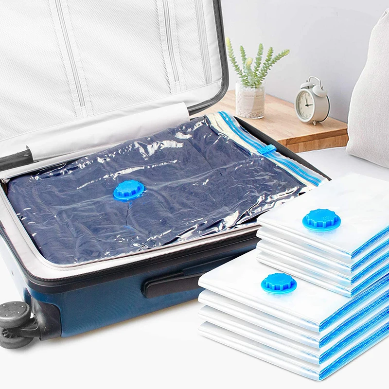 Вакуумный пакет для хранения одежды, сумка с клапаном, прозрачная кайма, складной сжатый органайзер, компактная упаковка для путешествий.
