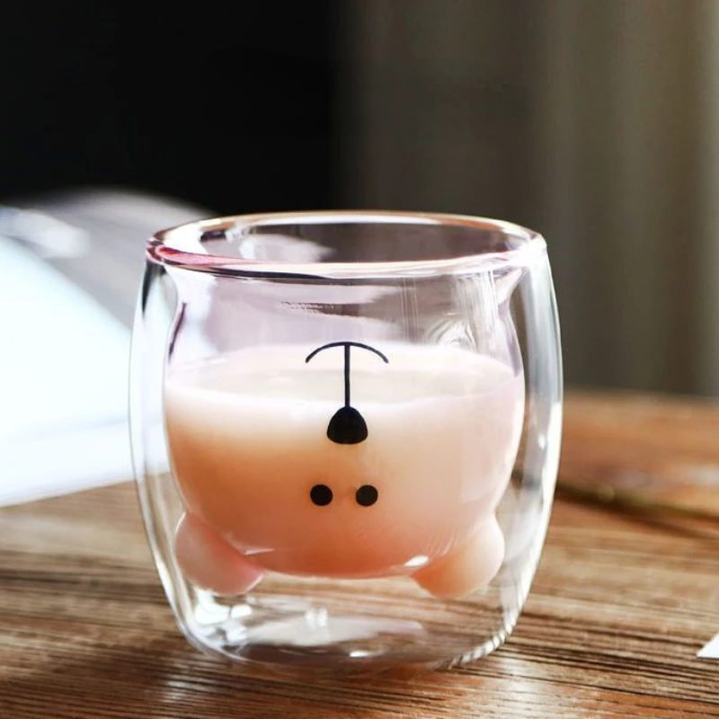 Двухслойная стеклянная чашка с медвежонком, Прозрачная, холодостойкая, для чаепития с молоком, Стеклянная чашка для семейного сбора