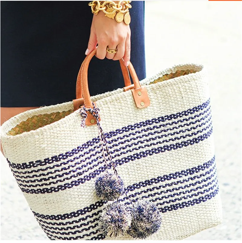 Европейский и американский стиль ручной работы в стиле tide, Богемный отпуск, соломенная сумка с помпоном, пляжная сумка