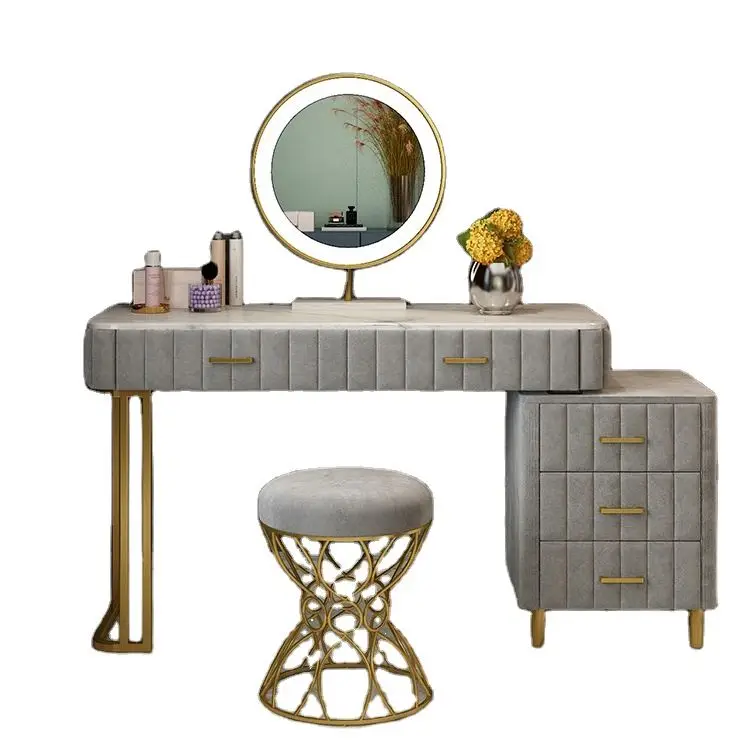 Комод для спальни в скандинавском стиле, шкаф для хранения, туалетный столик, столик для макияжа для девочек со светодиодным зеркалом и тумбой