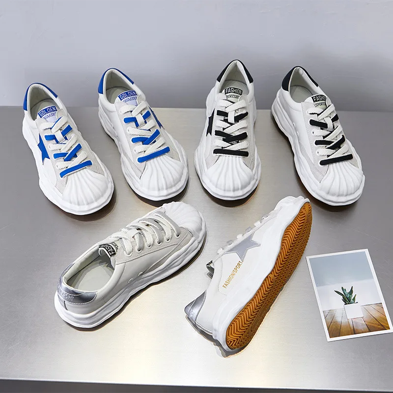 Маленькие белые туфли женские весенне-осенние новые повседневные туфли на толстой подошве с пентаграммой, спортивные туфли-лодочки tide