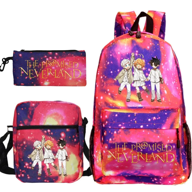 Модный рюкзак The Promised Neverland, Студенческий рюкзак для мальчиков и девочек, сумка для книг большой емкости, комплект из 3 предметов, Mochila, сумка для ноутбука для подростков