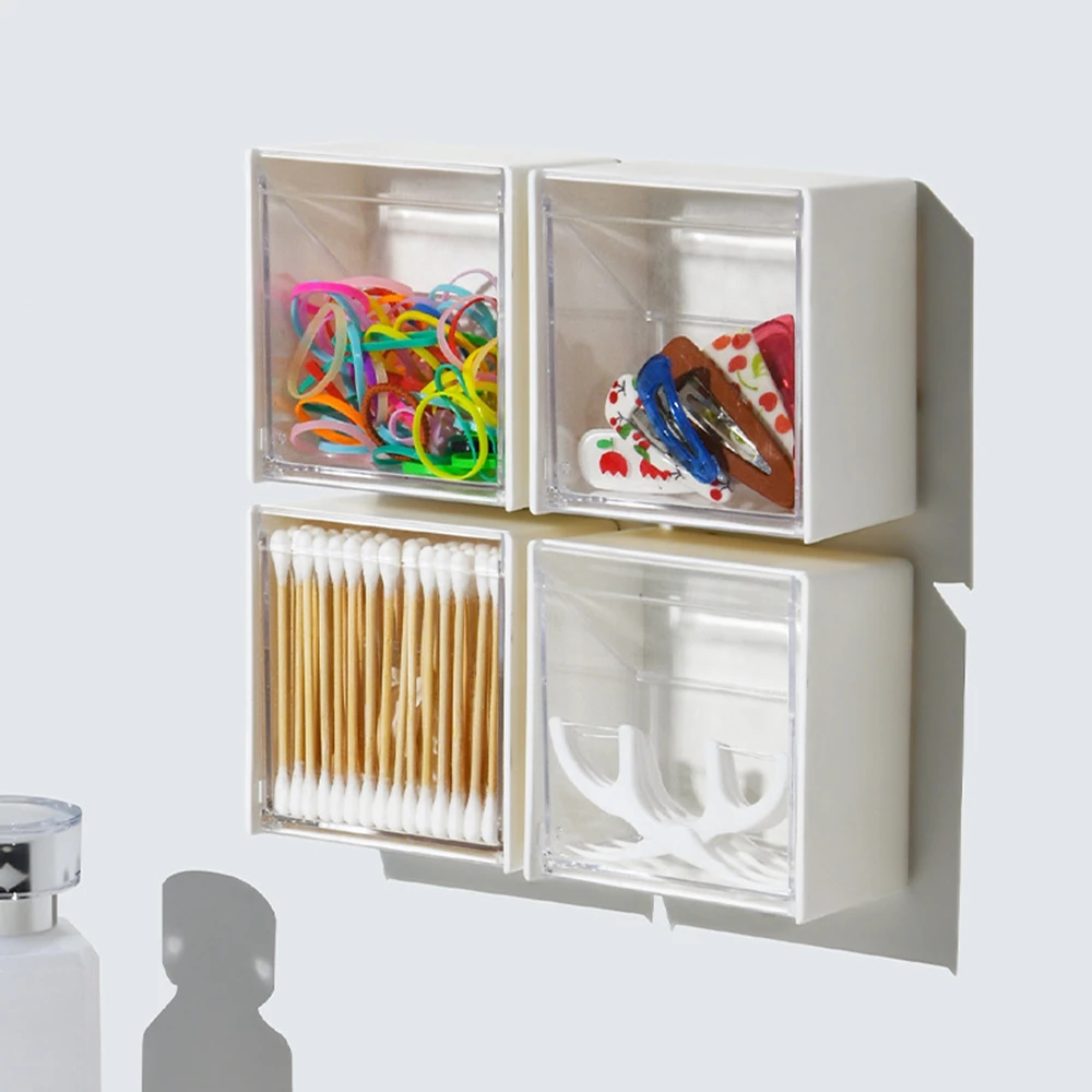 Настенные ящики для хранения, Пластиковый пылезащитный органайзер для ванной комнаты для ватных тампонов, клея для макияжа, небольшой футляр для украшений