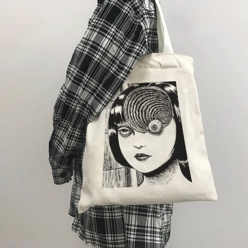 Сумка с принтом японского аниме, холщовая сумка в готическом стиле харадзюку, сумка для покупок с героями мультфильмов о террористах, модная сумка для отдыха на плечо
