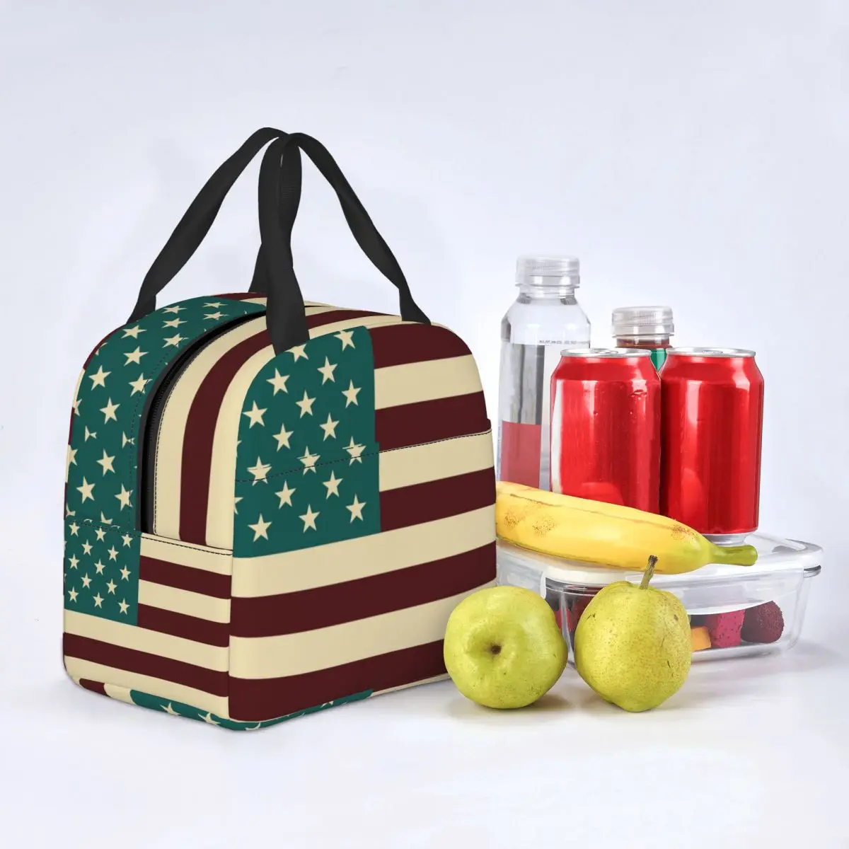 США, Армейский американский флаг, Термоизолированная сумка для ланча, Женский флаг США, Винтажные цвета, Переносная сумка для ланча для школьного хранения, Коробка для еды